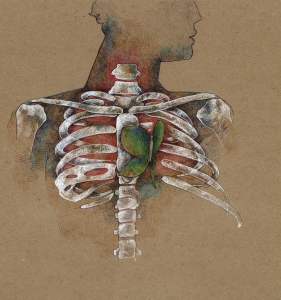 Heart Chakra Butterfly Skeleton Art Drawing