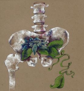 Root Chakra Skeleton Bones Flower Art Drawing
